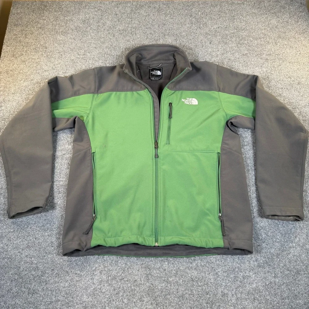 The North Face Mens Apex Bionic Softshell Jacket Green Gray Full Zip Medium #H